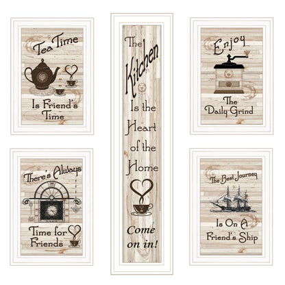 Set Of Five Kitchen Friendship 5 White Framed Print Kitchen Wall Art