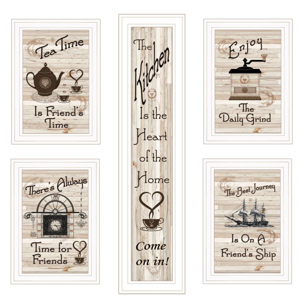 Set Of Five Kitchen Friendship 5 White Framed Print Kitchen Wall Art