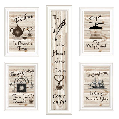 Set Of Five Kitchen Friendship 5 White Framed Print Kitchen Wall Art