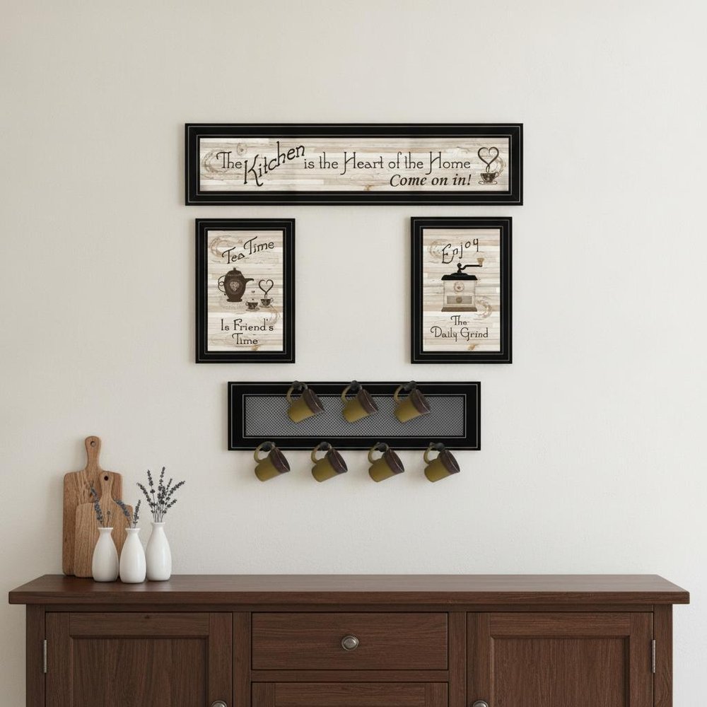 Set Of Four Kitchen Collection with Seven Peg Mug Kitchen Wall Art