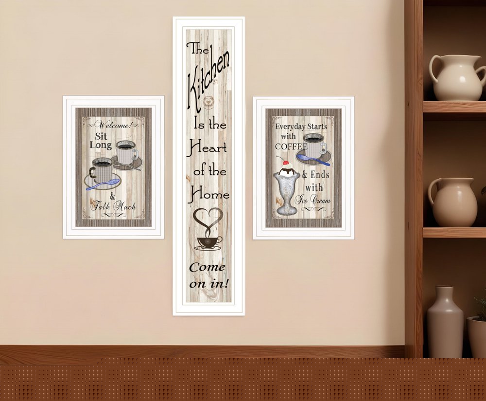 Set Of Three Come On In White Framed Print Kitchen Wall Art