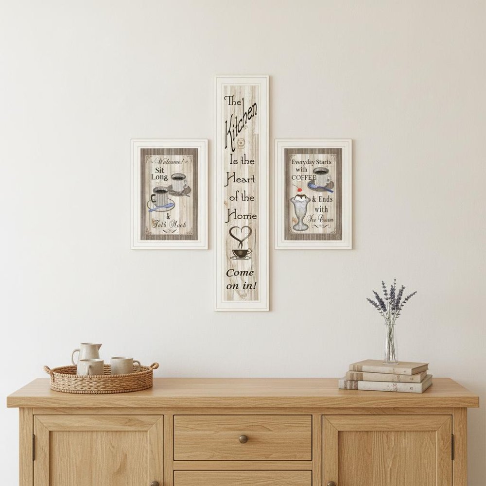 Set Of Three Come On In White Framed Print Kitchen Wall Art