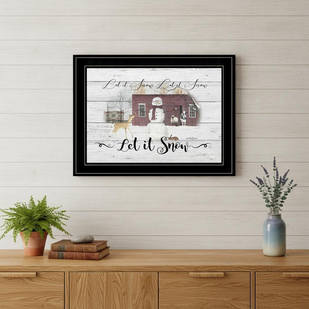 Let It Snow 3 Black Framed Print Wall Art