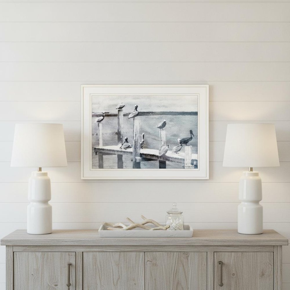Birds on a Pier 2 White Framed Print Kitchen Wall Art