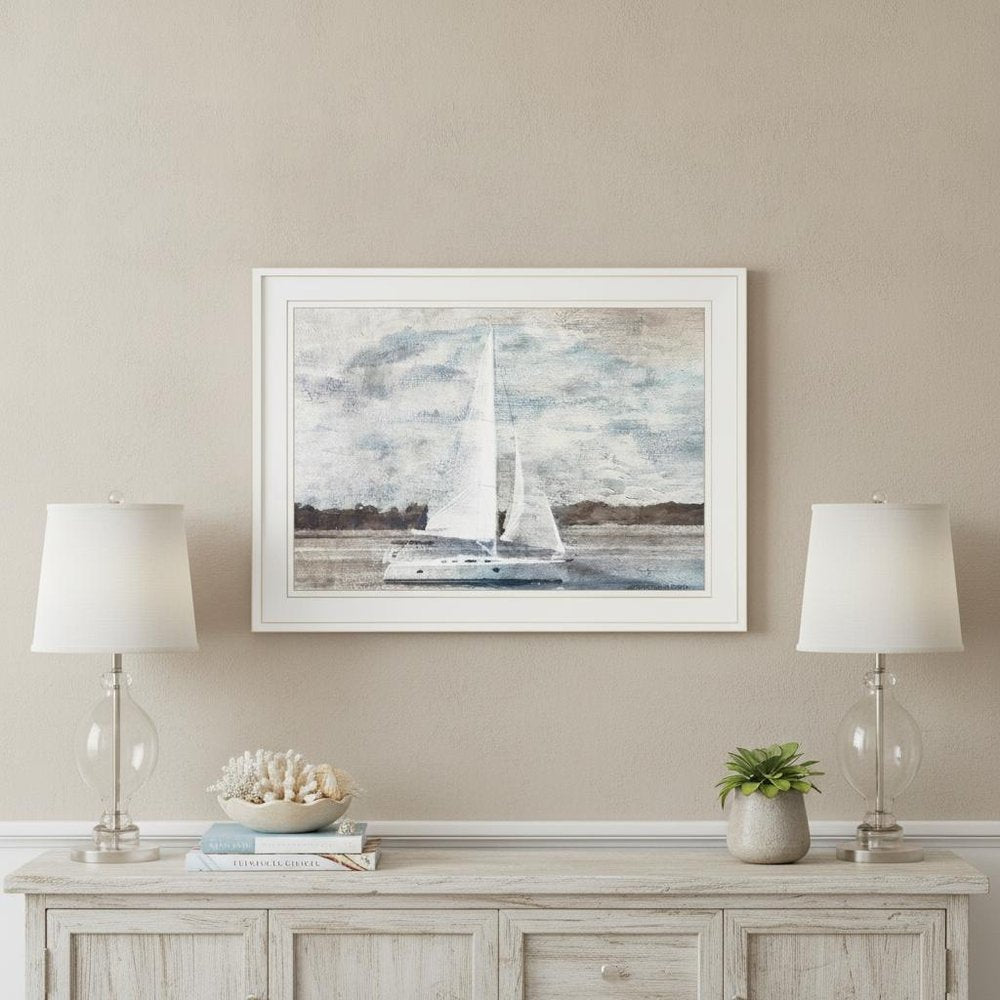 Sailboat on Water 2 White Framed Print Wall Art