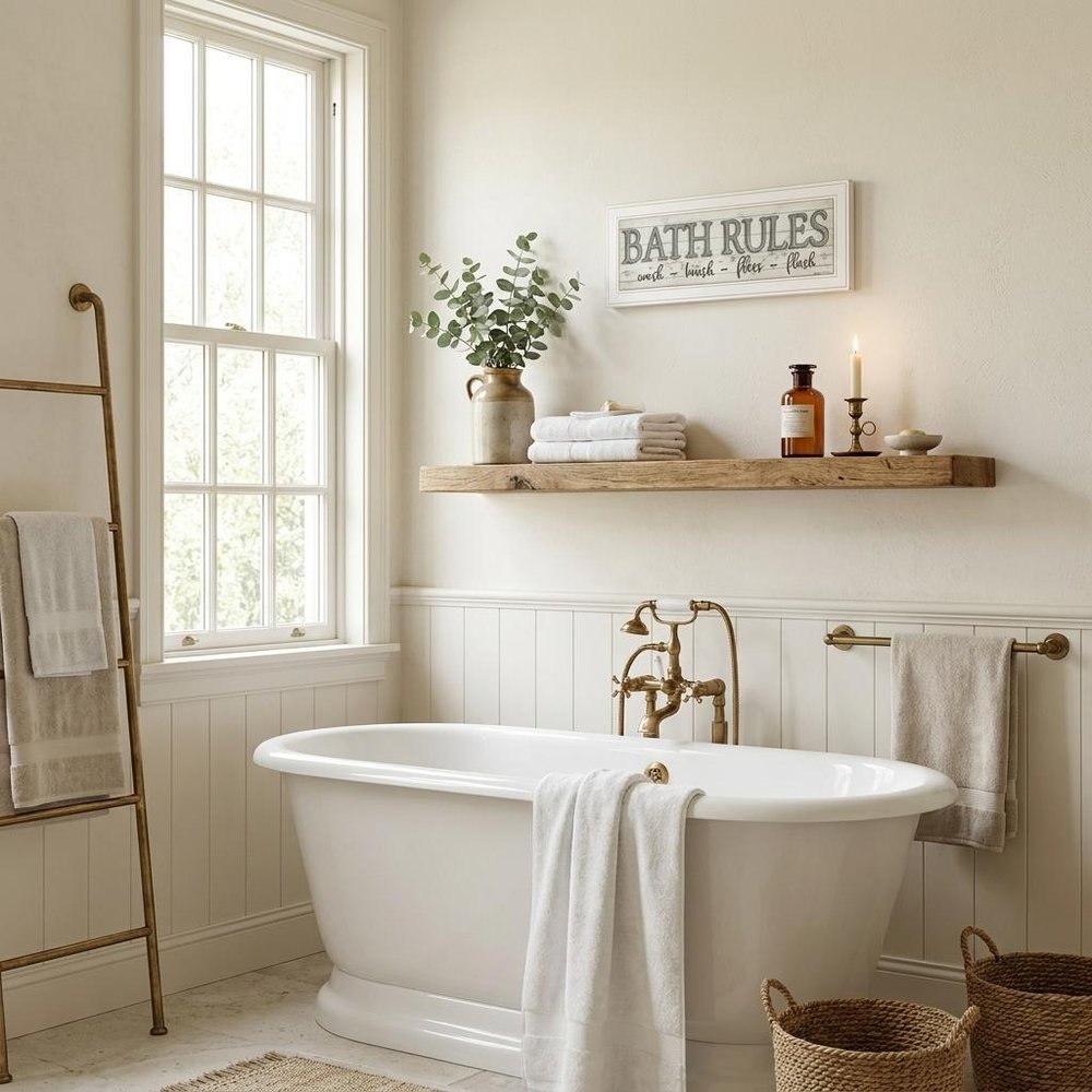 Bath Rules 1 White Framed Print Bathroom Wall Art