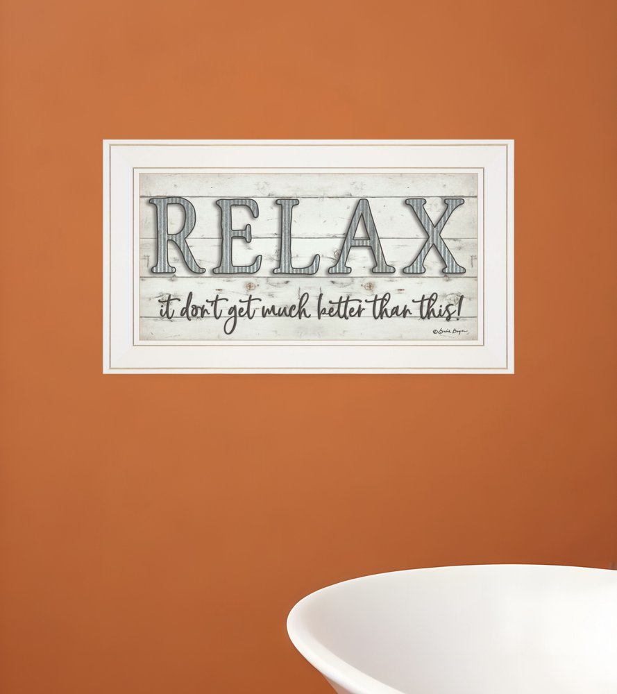 Relax 3 White Framed Print Bathroom Wall Art