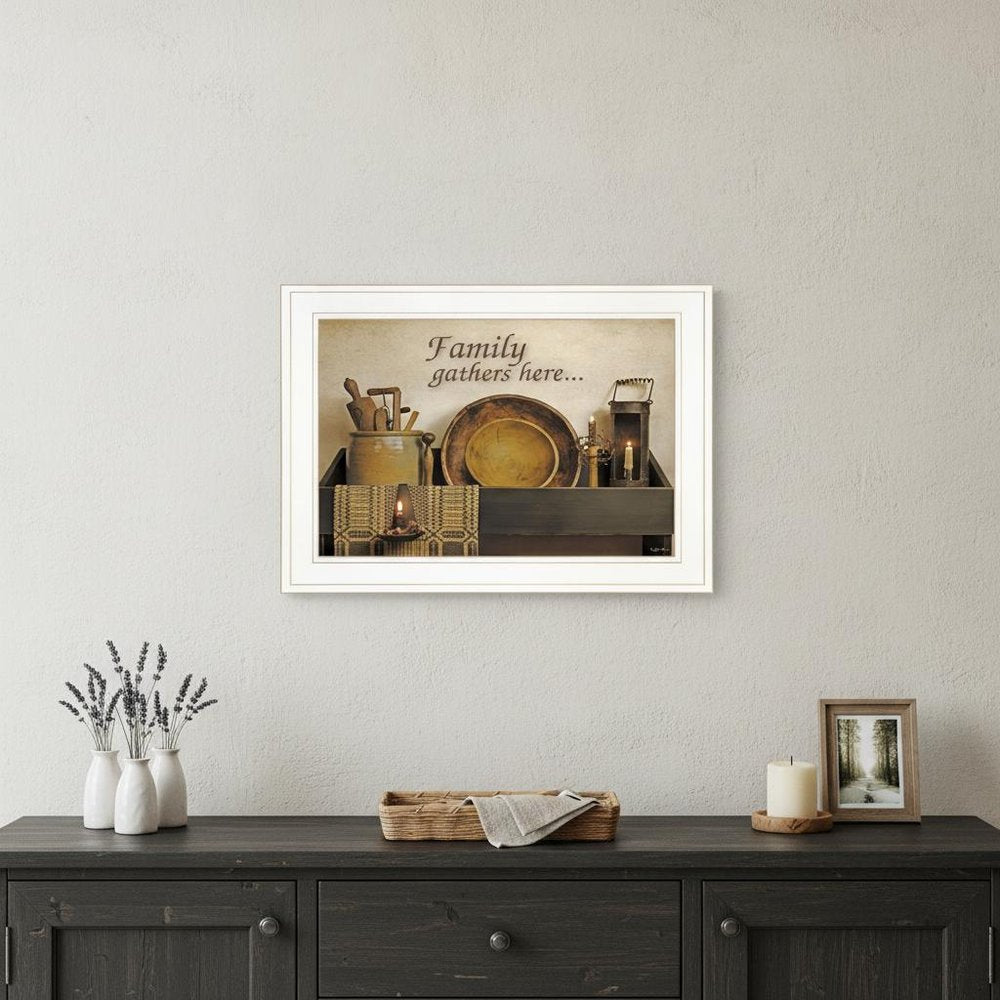 Family Gather Here 2 White Framed Print Kitchen Wall Art