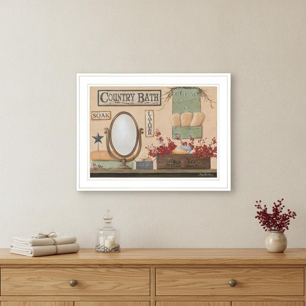Country Bath 11 White Framed Print Bathroom Wall Art