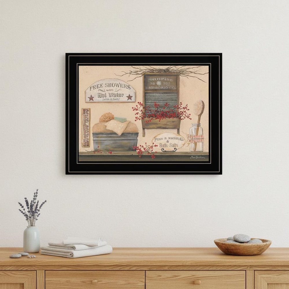 Free Showers 3 Black Framed Print Bathroom Wall Art