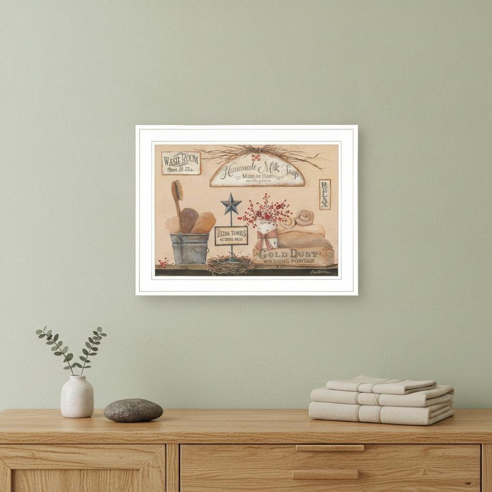 Wash Room 2 White Framed Print Bathroom Wall Art