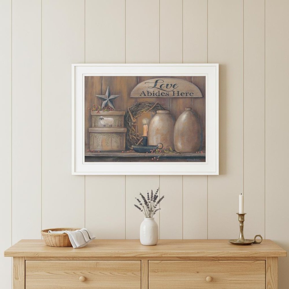 Love Abides Here Shelf 2 White Framed Print Wall Art