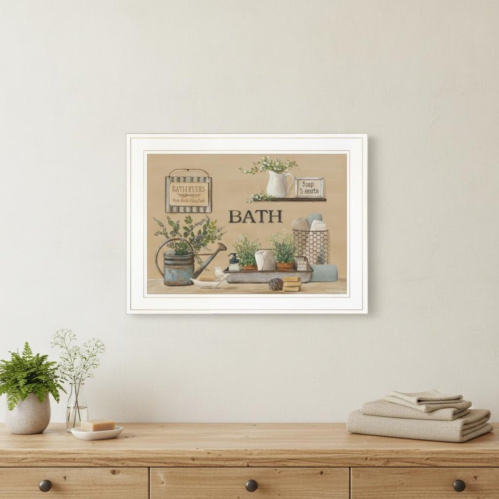 Farmhouse Bath White Framed Print Bathroom Wall Art