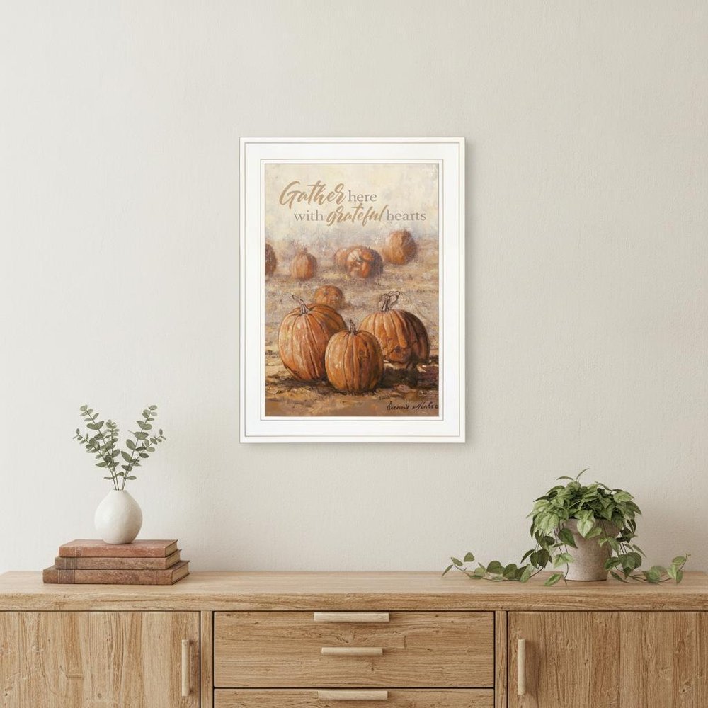 Gather Here with Grateful Hearts 1 White Framed Print Wall Art