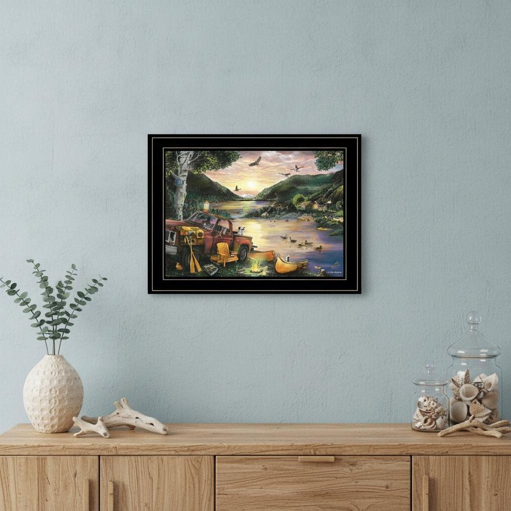 Lakefront Camping I 3 Black Framed Print Wall Art