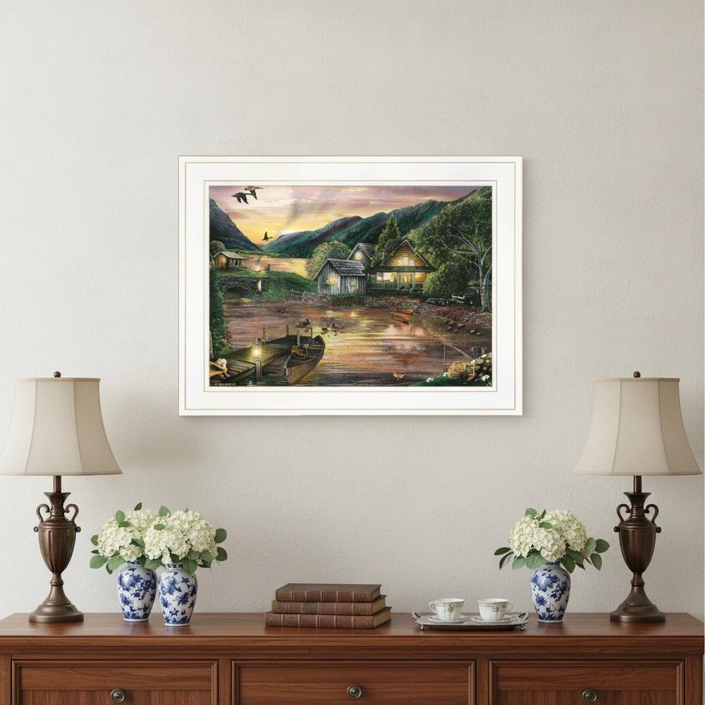 Lakefront Camping II 2 White Framed Print Wall Art