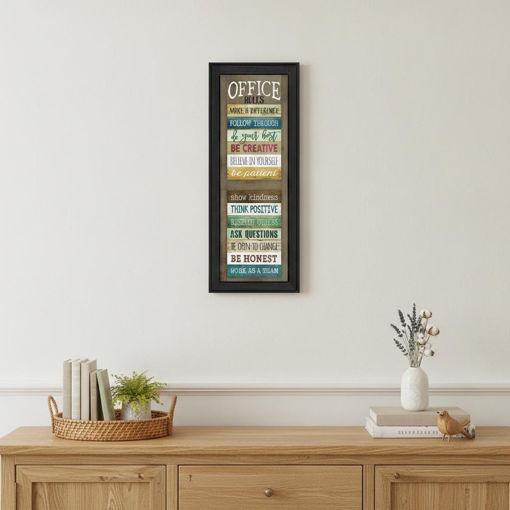 Office Rules 5 Black Framed Print Wall Art
