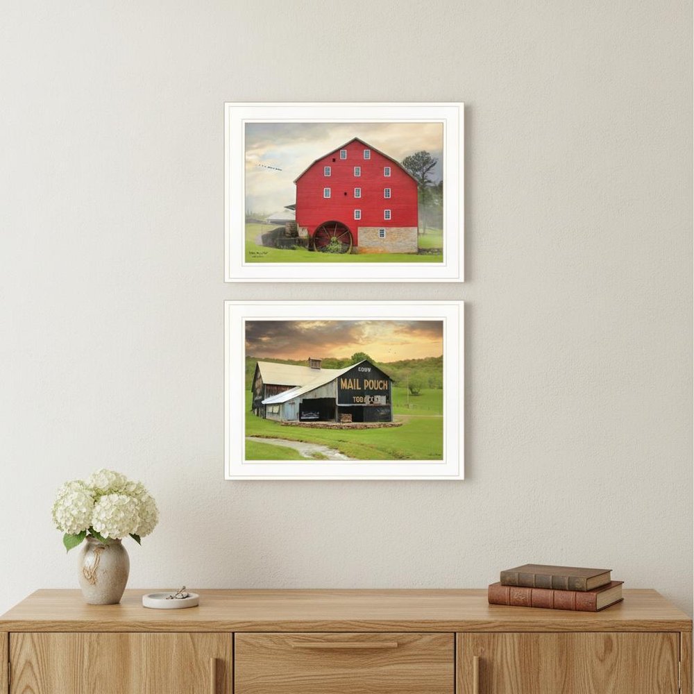 Set Of Two Mail Pouch Barn and Mill 1 White Framed Print Wall Art