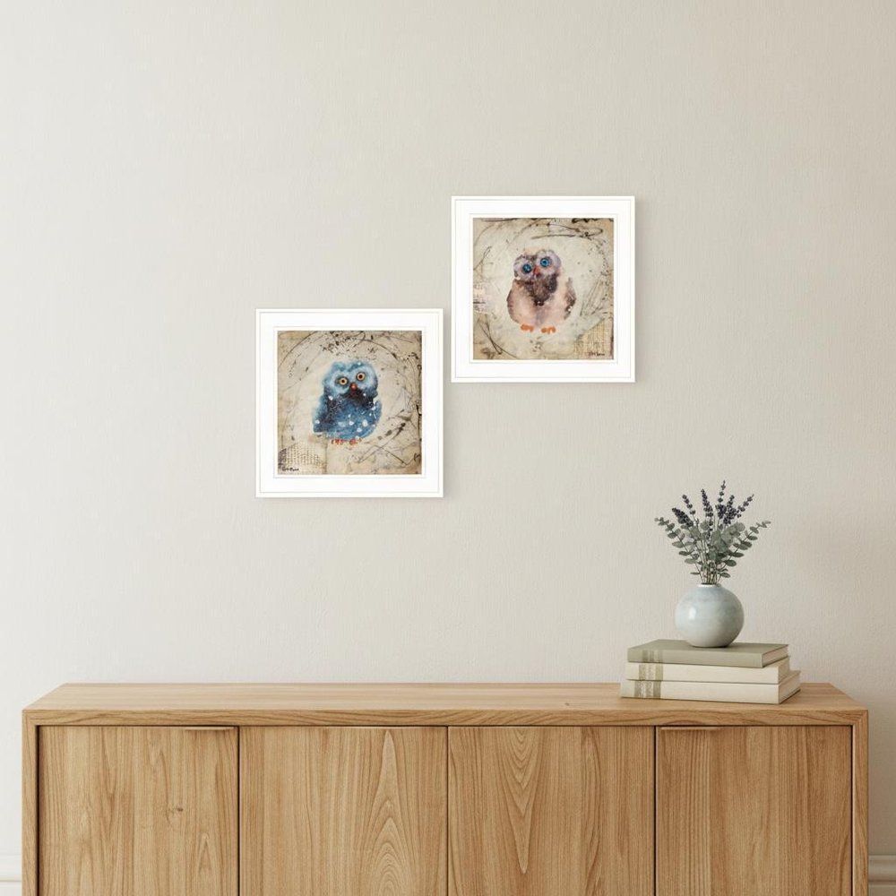 Set Of Two Wonder Years Owls 1 White Framed Print Wall Art