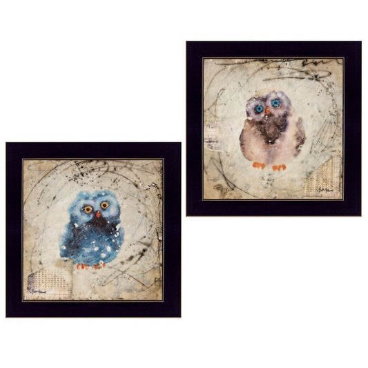 Set Of Two Wonder Years Owls Black Framed Print Wall Art