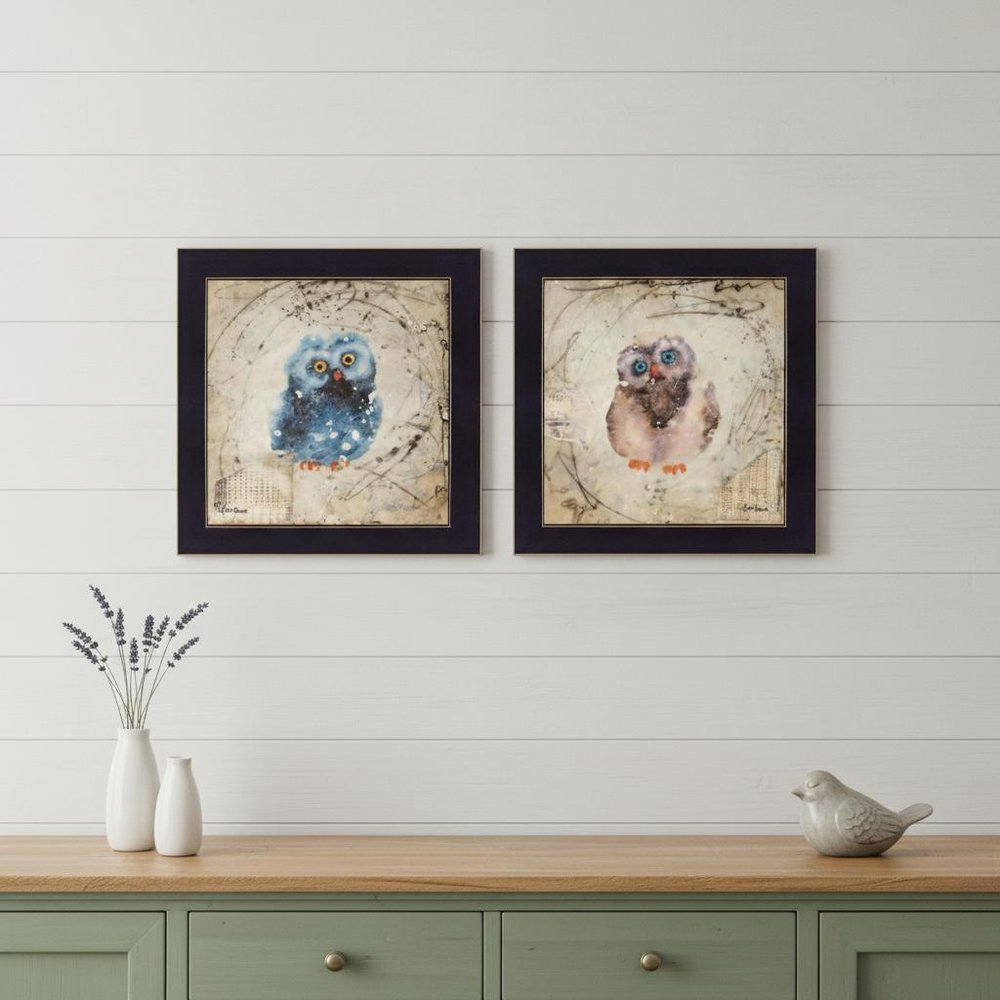 Set Of Two Wonder Years Owls Black Framed Print Wall Art
