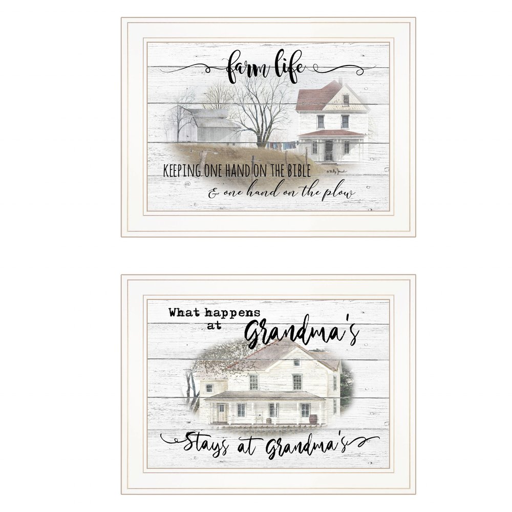 Set Of Two Stays at Grandmas 1 White Framed Print Wall Art