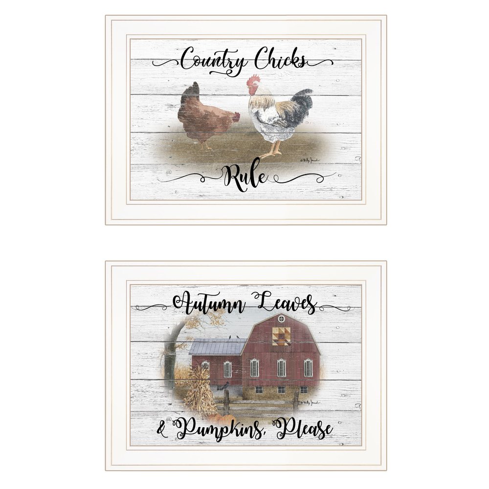 Set Of Two Country Living White Framed Print Wall Art