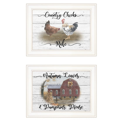 Set Of Two Country Living White Framed Print Wall Art
