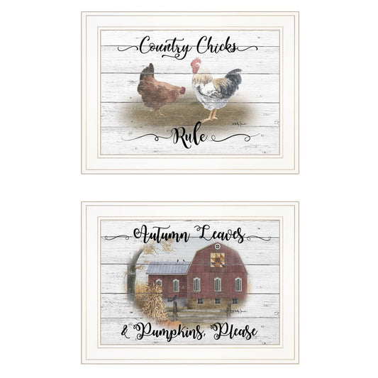 Set Of Two Country Living White Framed Print Wall Art