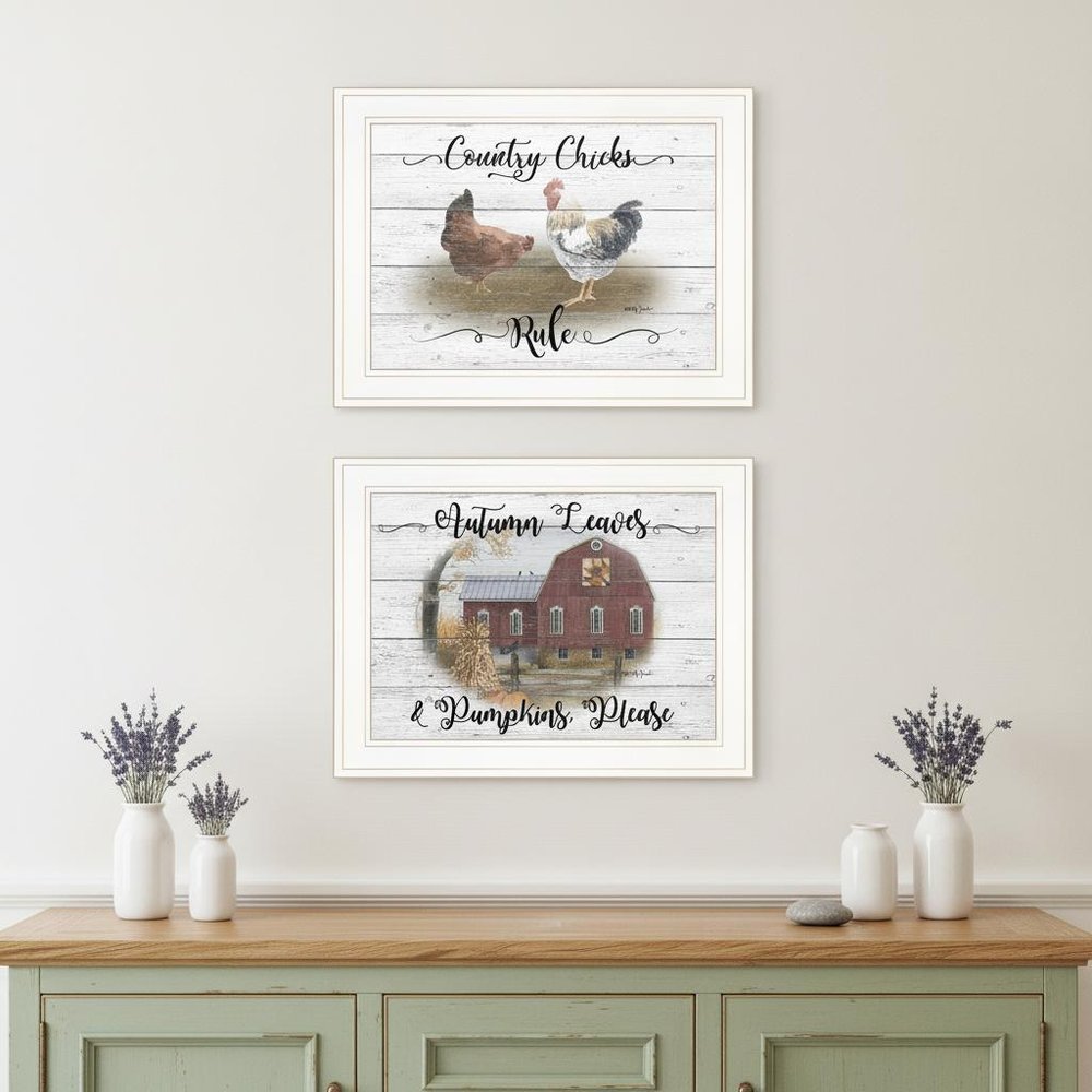 Set Of Two Country Living White Framed Print Wall Art