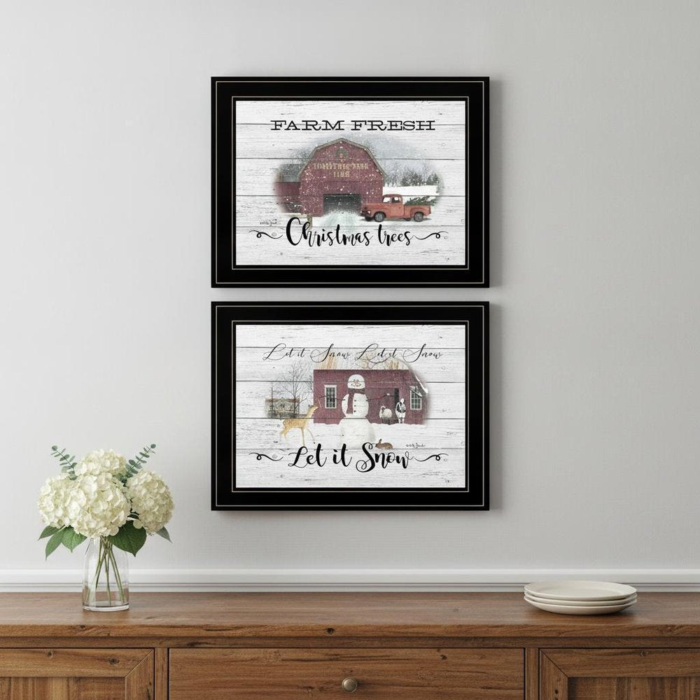 Set Of Two Farm Christmas 2 Black Framed Print Wall Art