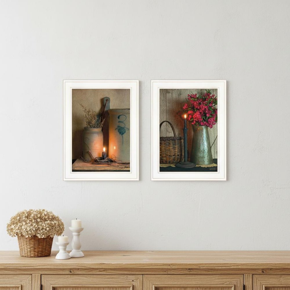 Set Of Two Country Candlelight White Framed Print Wall Art