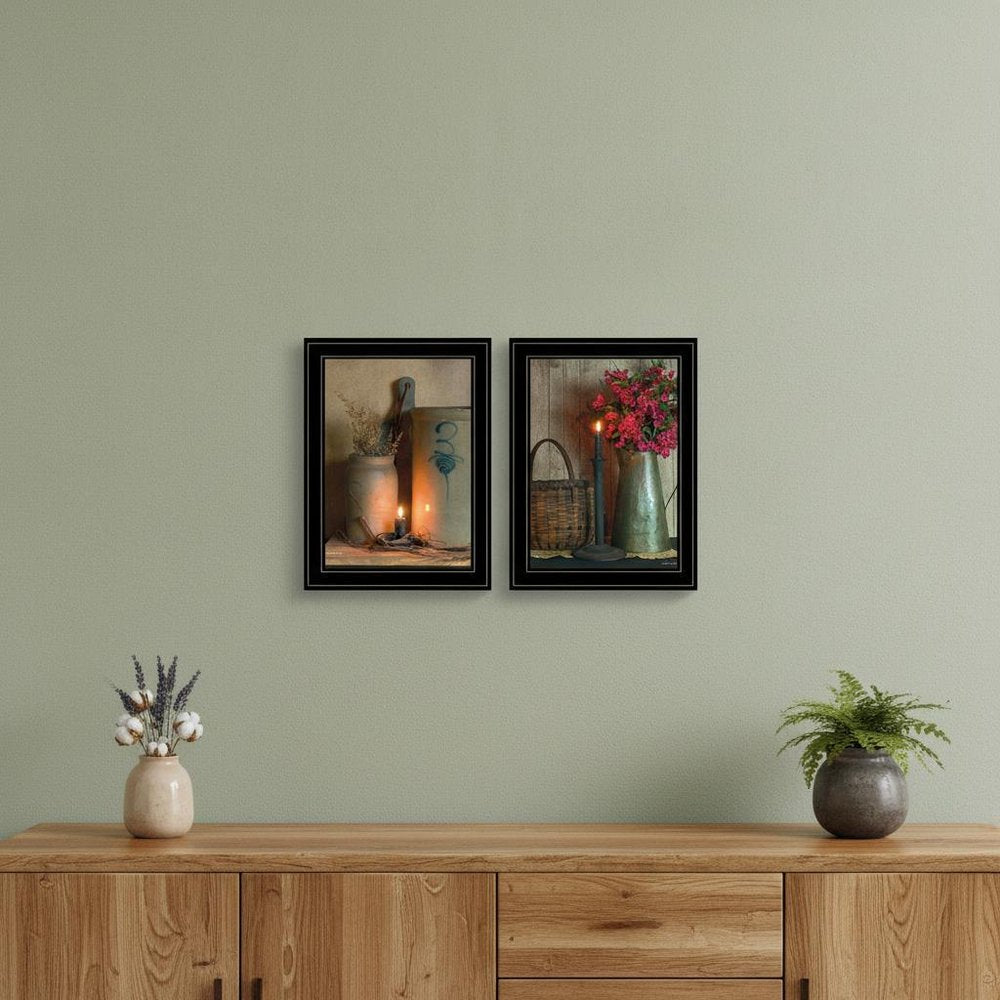 Set Of Two Country Candlelight Black Framed Print Wall Art