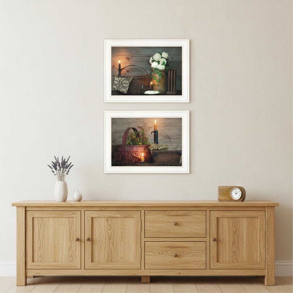 Set Of Two Country Candlelight 4 White Framed Print Wall Art