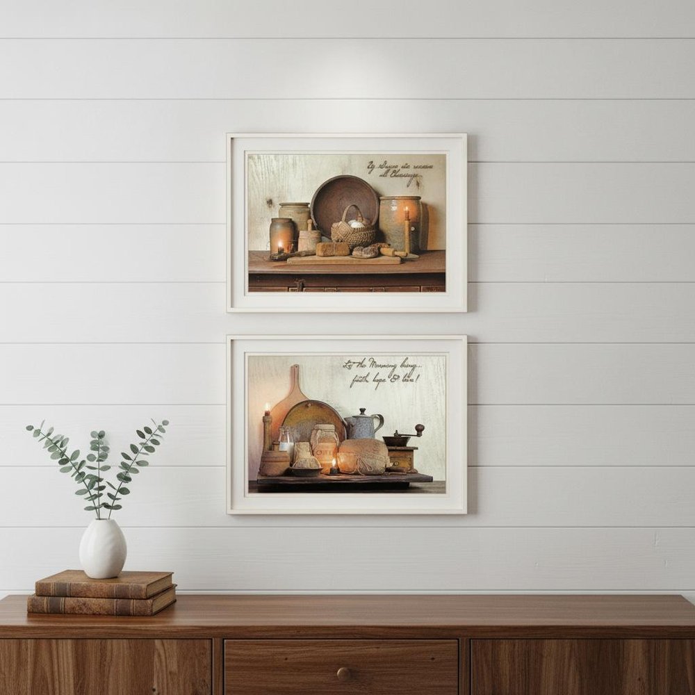 Set Of Two By Grace 1 White Framed Print Kitchen Wall Art