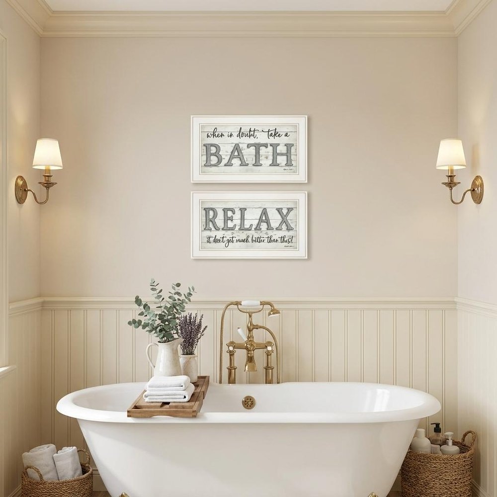 Set Of Two Bath Relax 1 White Framed Print Bathroom Wall Art
