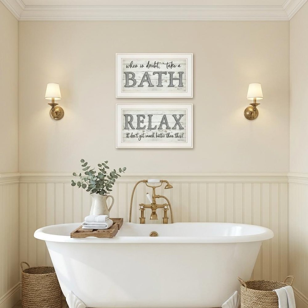 Set Of Two Bath Relax 1 White Framed Print Bathroom Wall Art