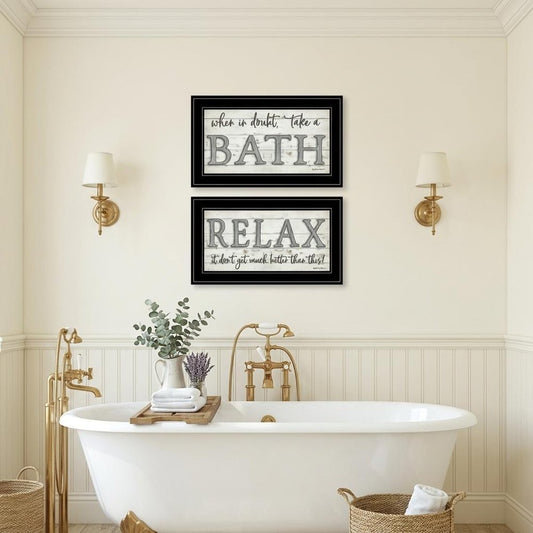 Set Of Two Bath Relax 2 Black Framed Print Bathroom Wall Art
