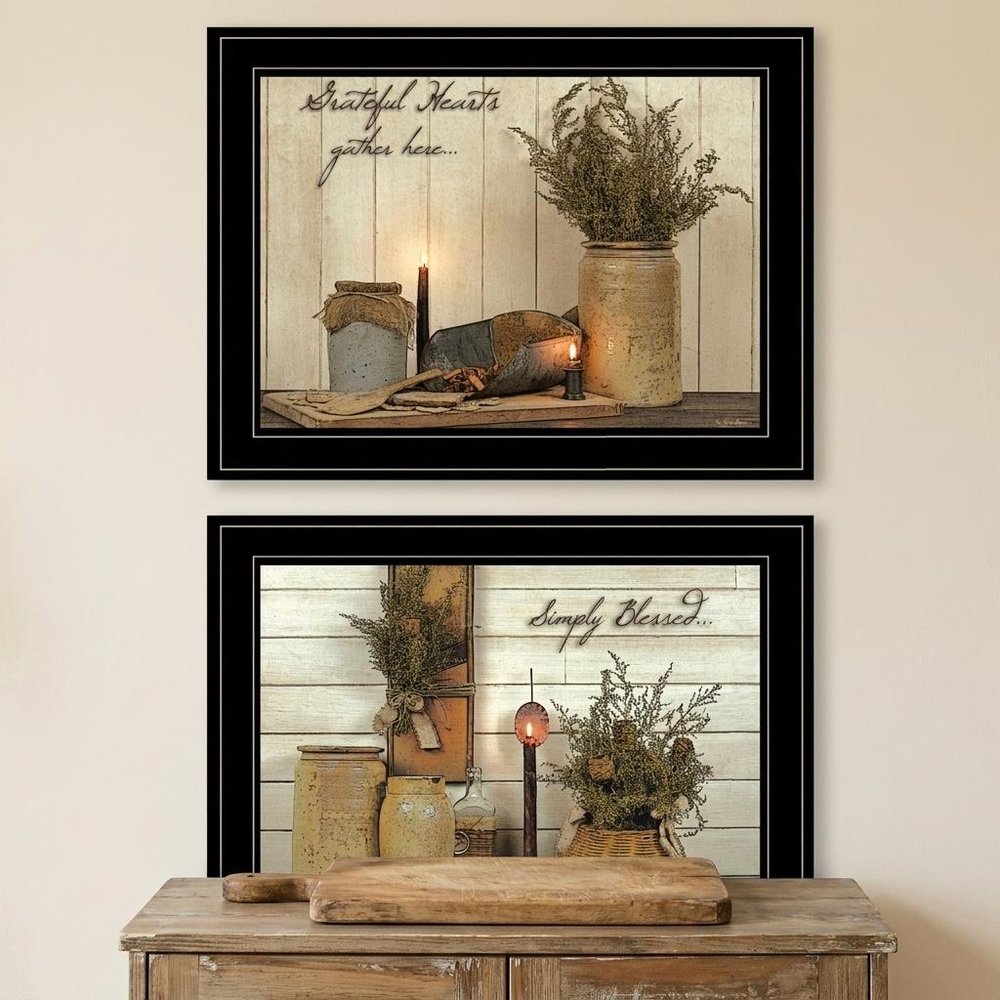 Set Of Two Blessed Gathering 2 Black Framed Print Kitchen Wall Art