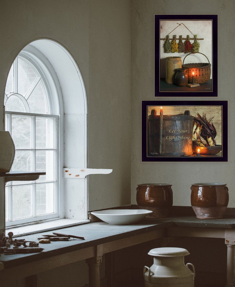 Set Of Two Let Your Light Shine 3 Black Framed Print Wall Art