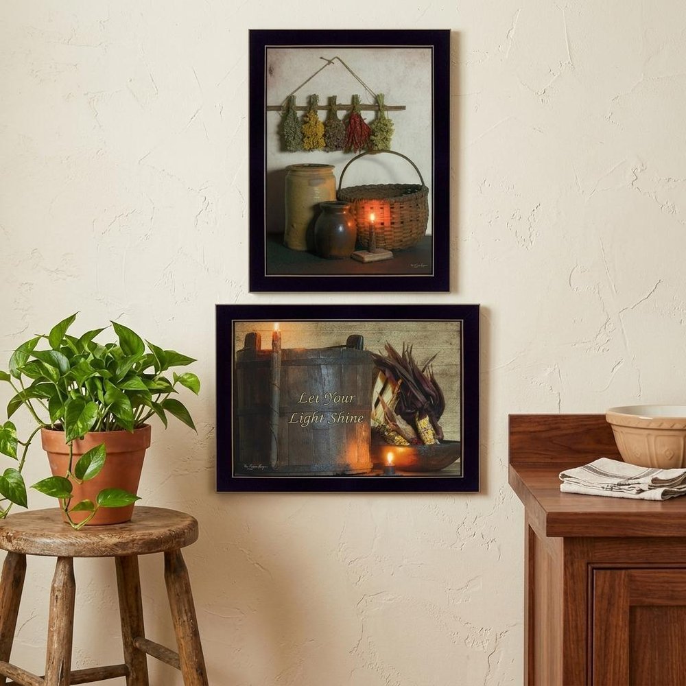 Set Of Two Let Your Light Shine 3 Black Framed Print Wall Art