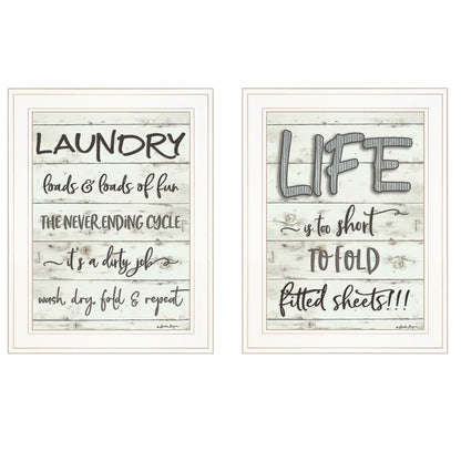 Set Of Two Loads of Fun 1 White Framed Print Bathroom Wall Art