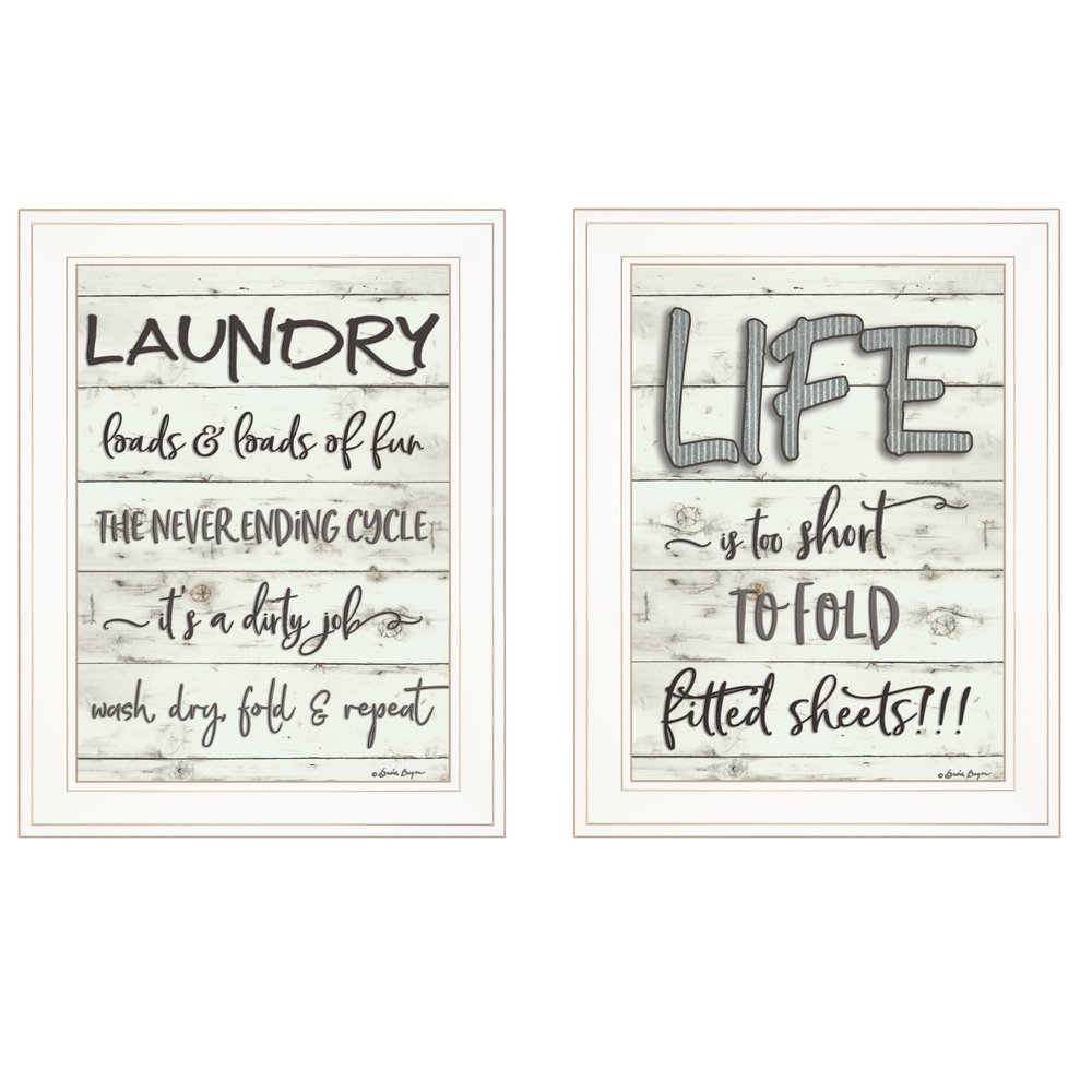 Set Of Two Loads of Fun 1 White Framed Print Bathroom Wall Art