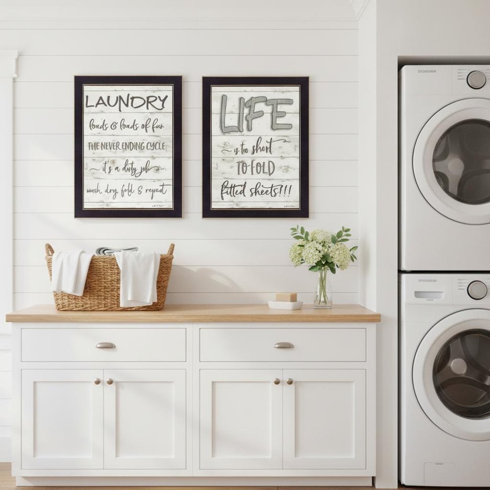 Set Of Two Loads of Fun 3 Black Framed Print Bathroom Wall Art