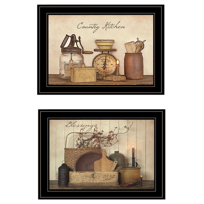 Set Of Two Candlelight and Flowers 2 Black Framed Print Wall Art