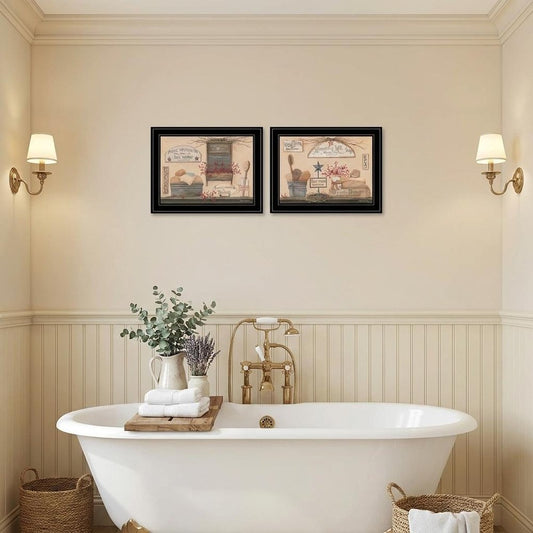 Set Of Two Wash Room 2 Black Framed Print Bathroom Wall Art
