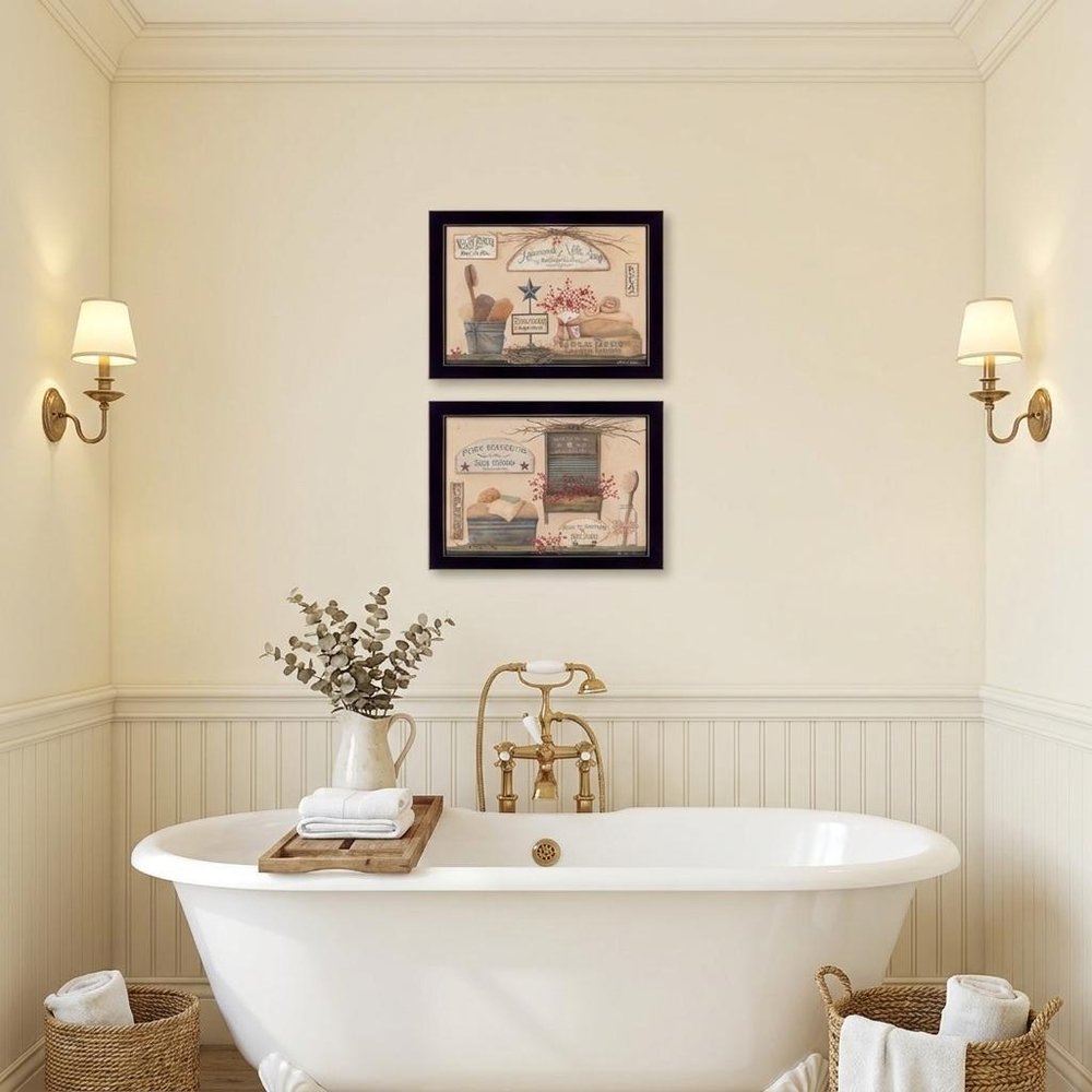 Set Of Two Wash Room Black Framed Print Bathroom Wall Art
