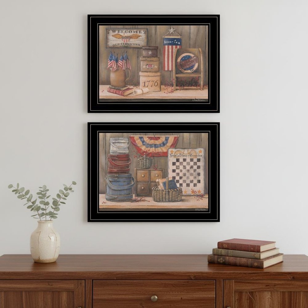 Set Of Two Sweet Land of Liberty 3 Black Framed Print Wall Art