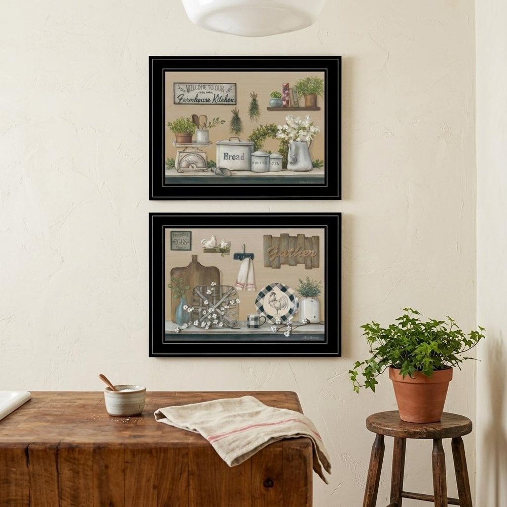 Set Of Two Farmhouse Kitchen 2 Black Framed Print Kitchen Wall Art