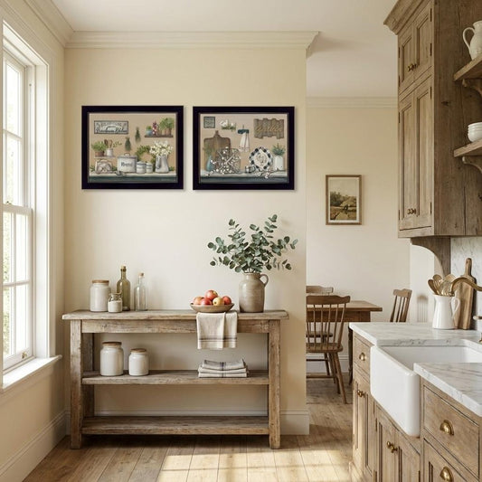 Set Of Two Farmhouse Kitchen 3 Black Framed Print Kitchen Wall Art
